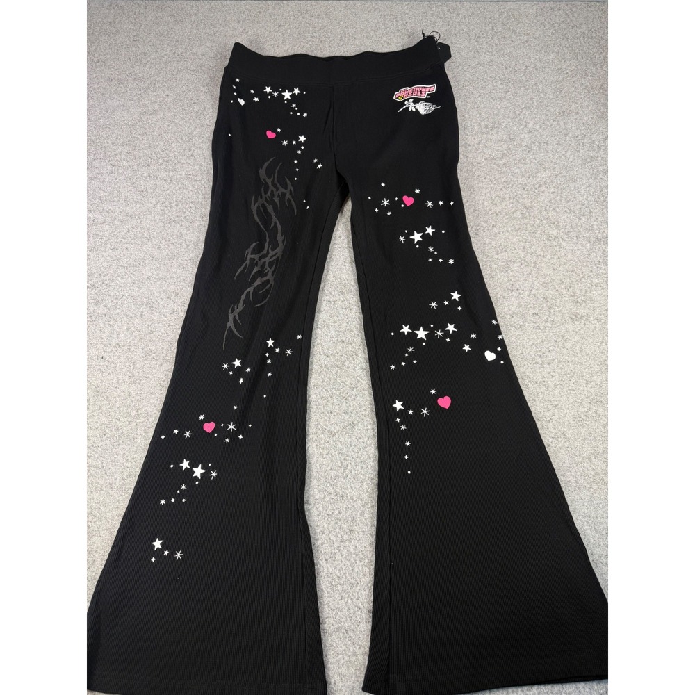 Civil Regime x Powerpuff Girls Waffle Knit Flare Pants Black Stars Hearts Large